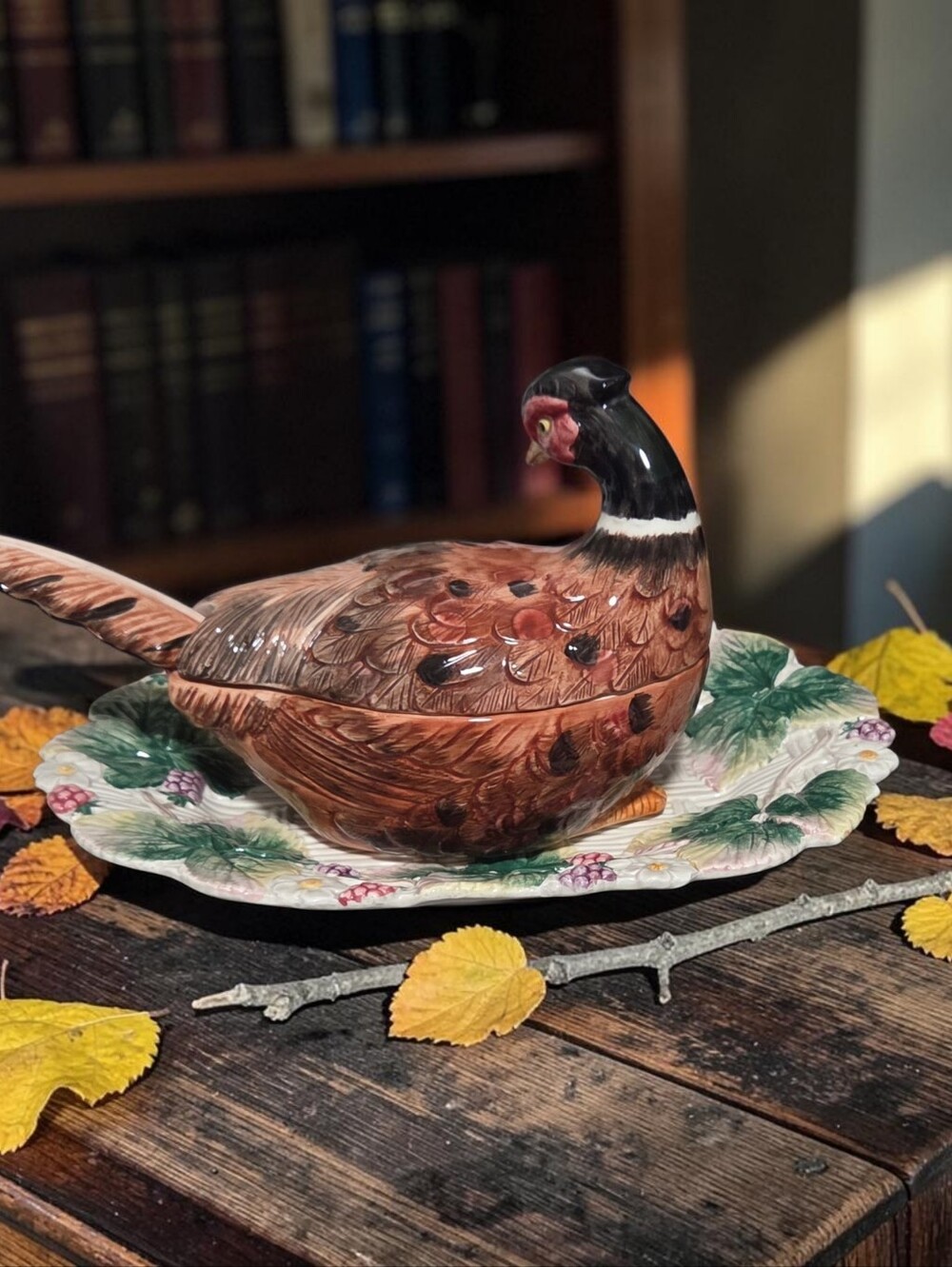 Fitz and Floyd Pheasant Figural Sauce Boat with Lid, Ladle, Underplate EUC - Picture 3 of 13